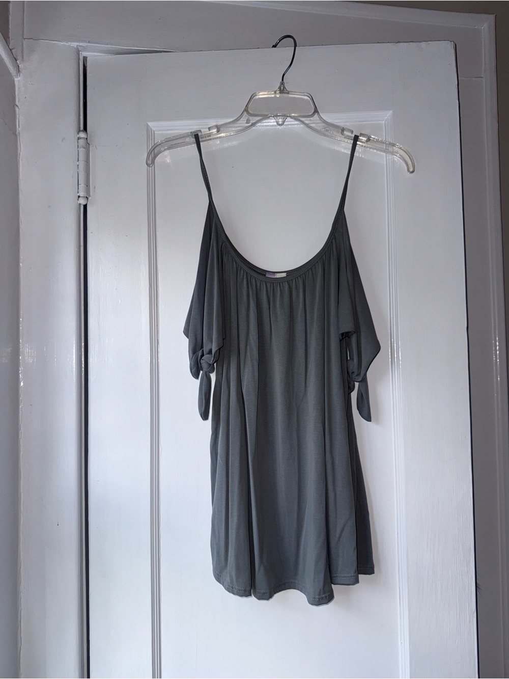 Alya Charcoal Cold-Shoulder Camisole with Tie Sleeves